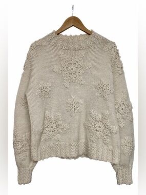 Handmade Cottagecore Chunky Knit Floral Textured Sweater